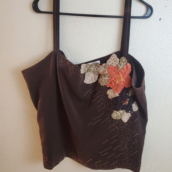 Vintage Chancelle Embroidered Floral Beaded Sleeveless Shell Tank size 22 - Picture 1 of 5